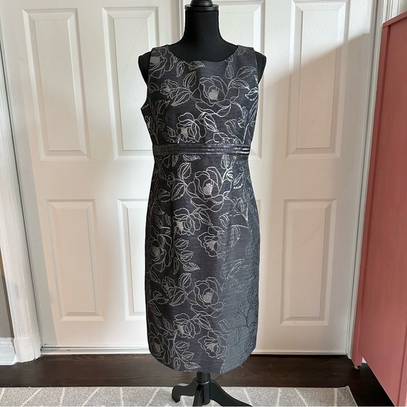 Nipon Boutique Black and Silver Floral Jacket and Cocktail Dress Set - Picture 5 of 9